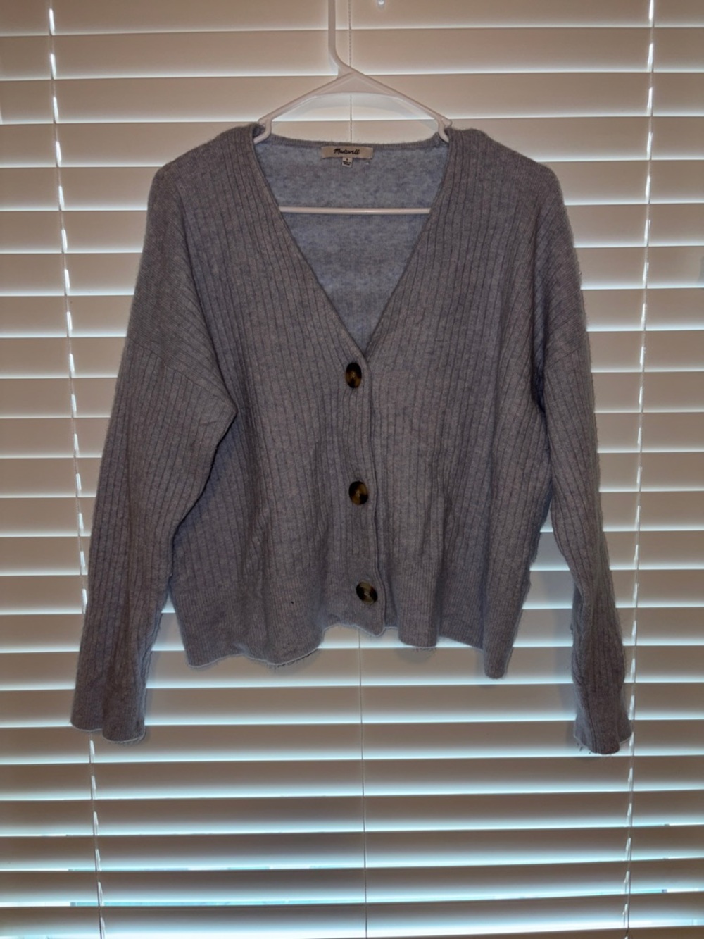 Madewell Heather Gray Ribbed Button-Front Cardigan